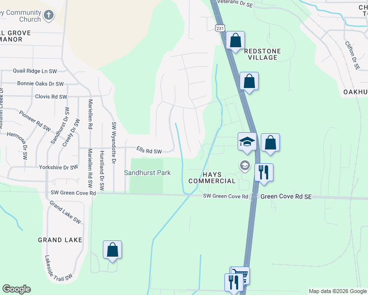 map of restaurants, bars, coffee shops, grocery stores, and more near 12630 Memorial Parkway Southwest in Huntsville