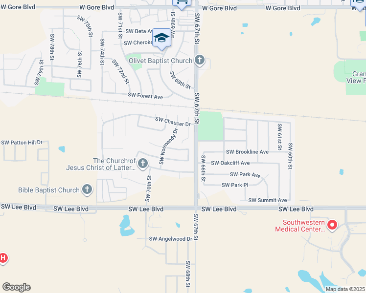 map of restaurants, bars, coffee shops, grocery stores, and more near 6817 Southwest Fenwick Avenue in Lawton