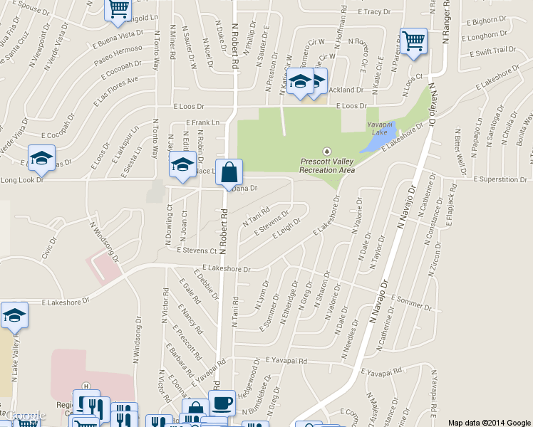 map of restaurants, bars, coffee shops, grocery stores, and more near 3871 North Tani Road in Prescott Valley