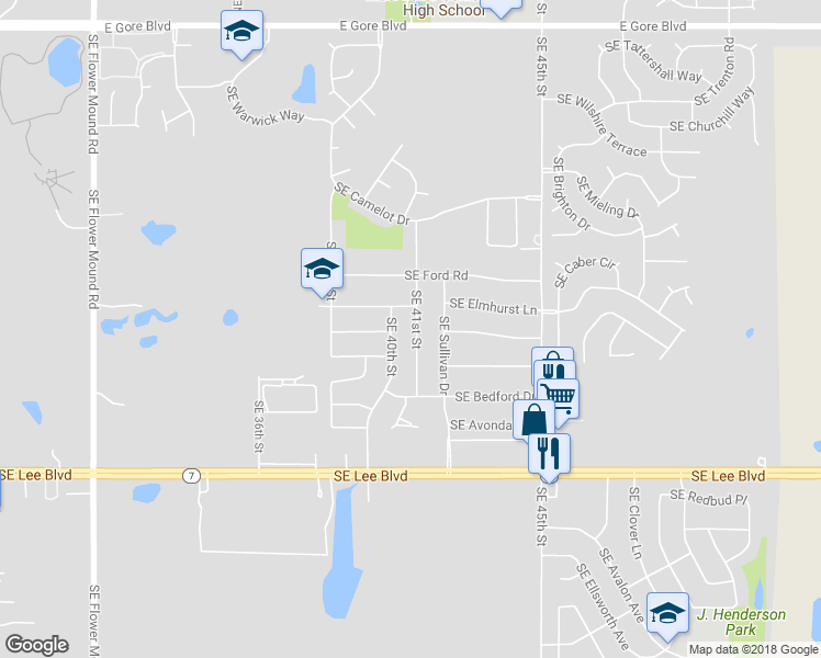 map of restaurants, bars, coffee shops, grocery stores, and more near 807 Southeast 41st Street in Lawton