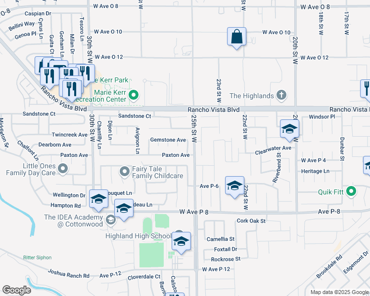 map of restaurants, bars, coffee shops, grocery stores, and more near 39431 Bluffside Way in Palmdale