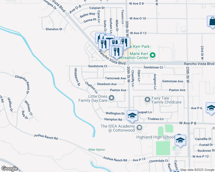map of restaurants, bars, coffee shops, grocery stores, and more near 3134 Dearborn Avenue in Palmdale