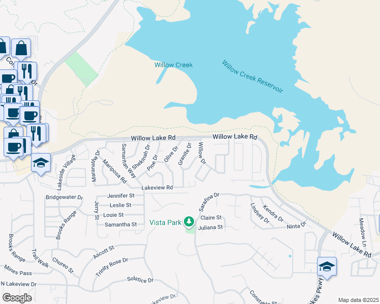map of restaurants, bars, coffee shops, grocery stores, and more near 3151 Granite Drive in Prescott