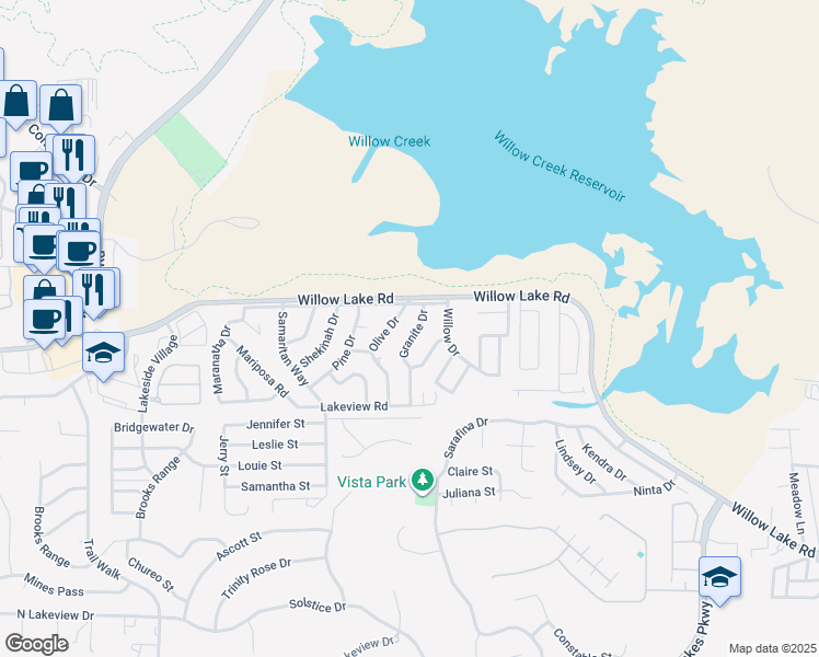 map of restaurants, bars, coffee shops, grocery stores, and more near 3150 Granite Drive in Prescott