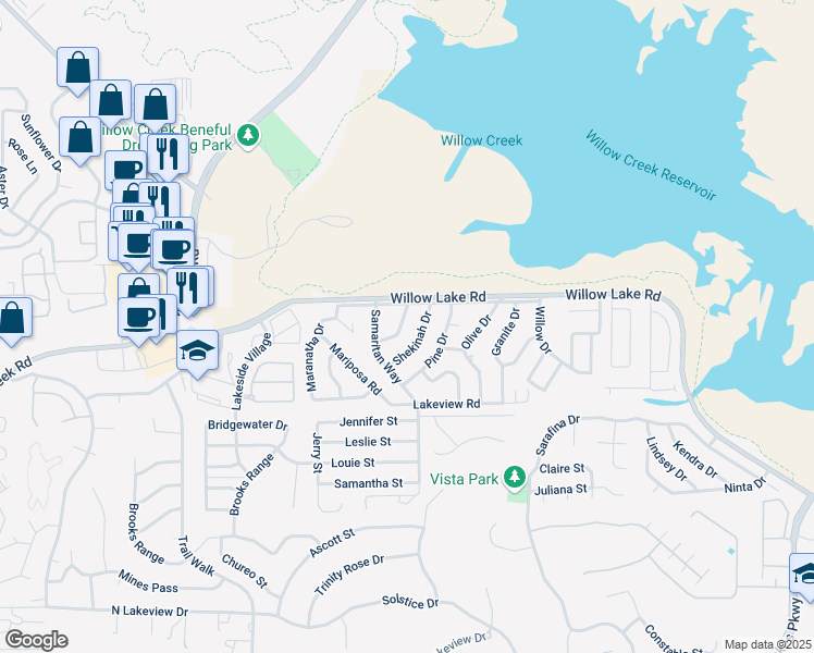 map of restaurants, bars, coffee shops, grocery stores, and more near 3165 Shalom Drive in Prescott