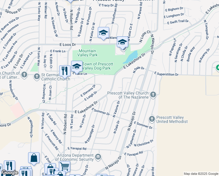 map of restaurants, bars, coffee shops, grocery stores, and more near 8505 East Leigh Drive in Prescott Valley