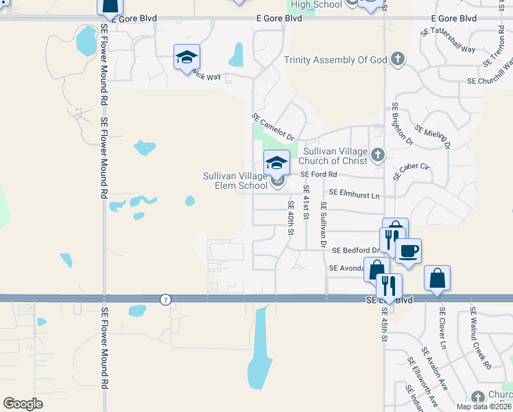 map of restaurants, bars, coffee shops, grocery stores, and more near 3804 Southeast Dorchester Drive in Lawton