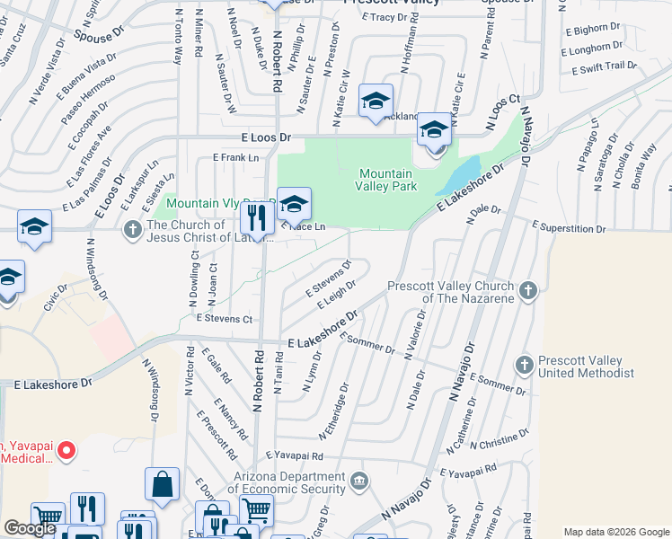 map of restaurants, bars, coffee shops, grocery stores, and more near 3871 North Tani Road in Prescott Valley