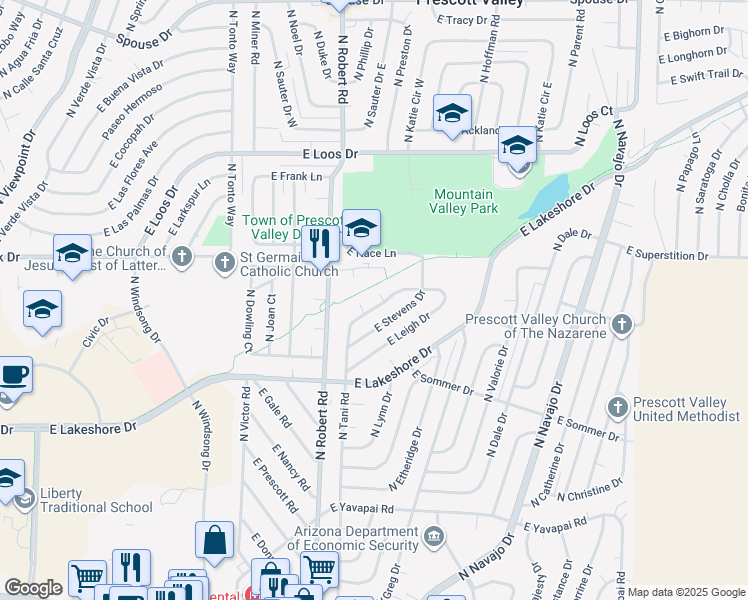 map of restaurants, bars, coffee shops, grocery stores, and more near 3832 Vickie Court in Prescott Valley