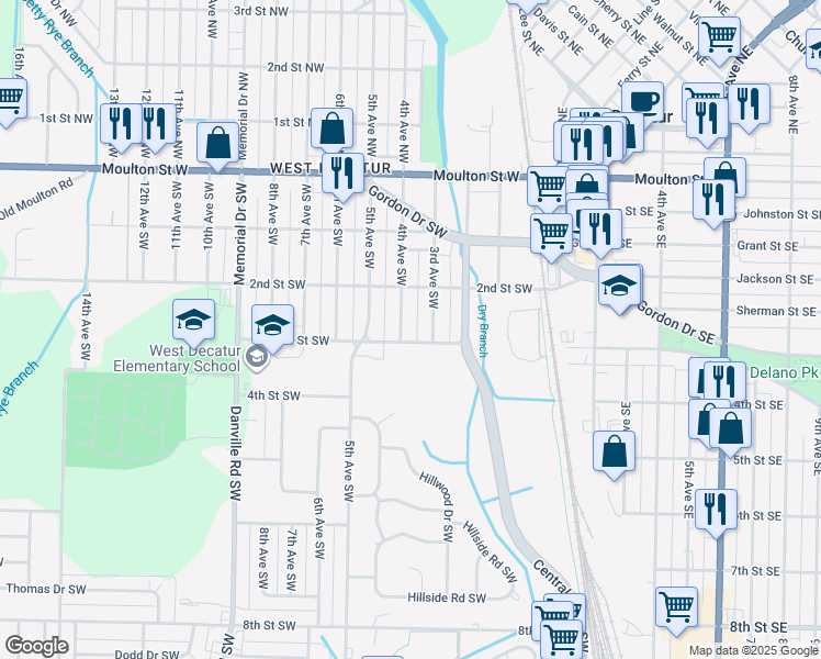 map of restaurants, bars, coffee shops, grocery stores, and more near 620 4th Avenue Southwest in Decatur