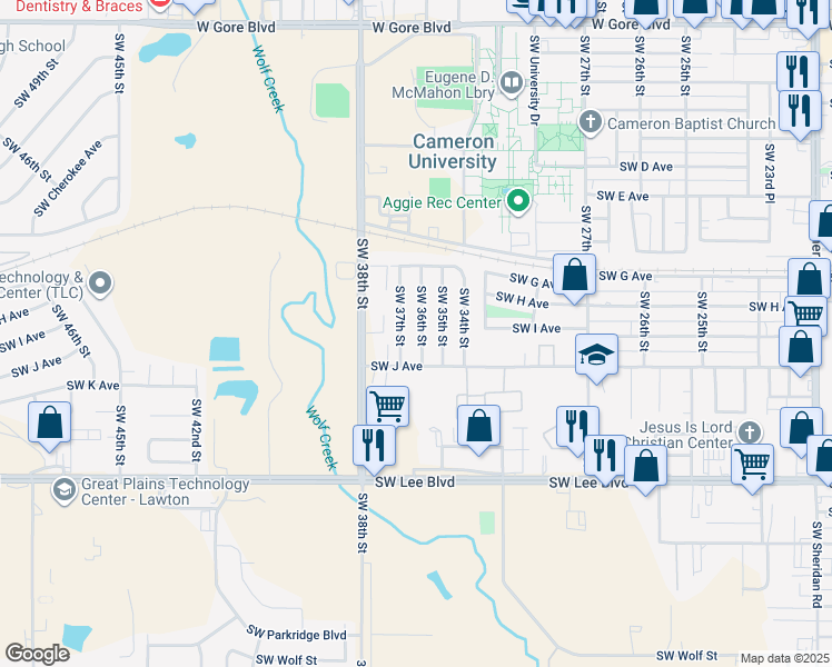 map of restaurants, bars, coffee shops, grocery stores, and more near 925 SW 36th St in Lawton