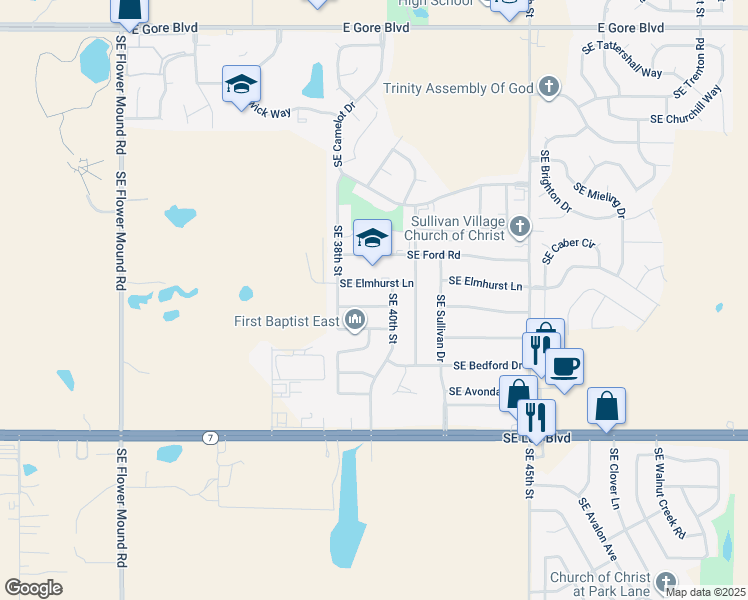 map of restaurants, bars, coffee shops, grocery stores, and more near 3816 Southeast Dorchester Drive in Lawton