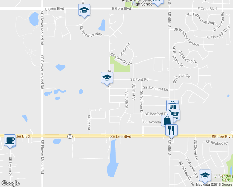 map of restaurants, bars, coffee shops, grocery stores, and more near 3810 Southeast Dorchester Drive in Lawton