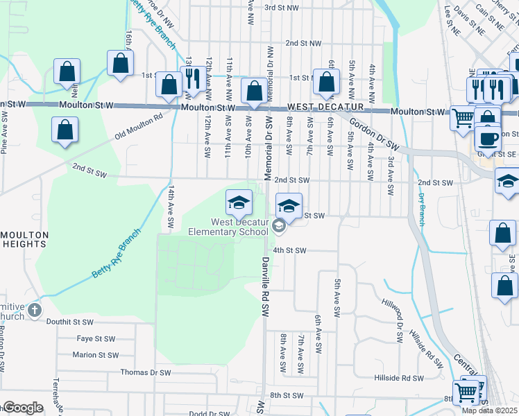 map of restaurants, bars, coffee shops, grocery stores, and more near 615 Memorial Drive Southwest in Decatur