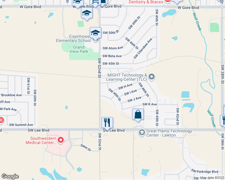 map of restaurants, bars, coffee shops, grocery stores, and more near 4635 Southwest H Avenue in Lawton