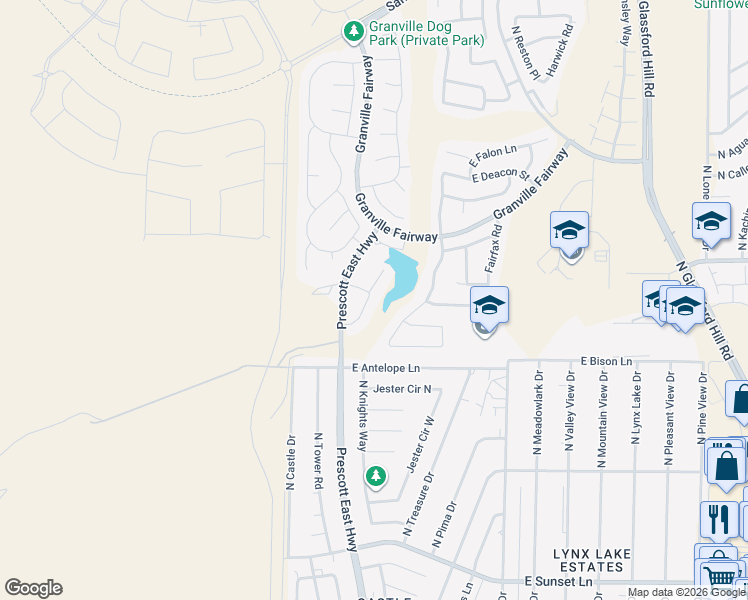 map of restaurants, bars, coffee shops, grocery stores, and more near 3899 Marden Lane in Prescott Valley