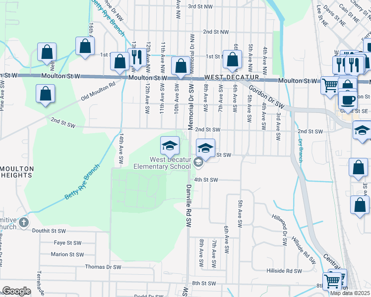 map of restaurants, bars, coffee shops, grocery stores, and more near 615 Memorial Drive Southwest in Decatur