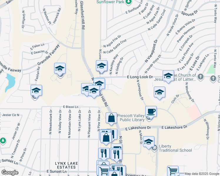 map of restaurants, bars, coffee shops, grocery stores, and more near 3729-3811 N Glassford Hill Rd in Prescott Valley