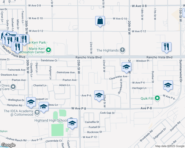 map of restaurants, bars, coffee shops, grocery stores, and more near 39426 Evening Star Street in Palmdale