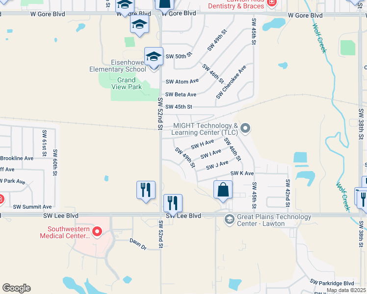map of restaurants, bars, coffee shops, grocery stores, and more near 4635 Southwest H Avenue in Lawton