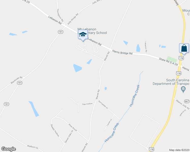 map of restaurants, bars, coffee shops, grocery stores, and more near 1625 Marett Road in Pendleton