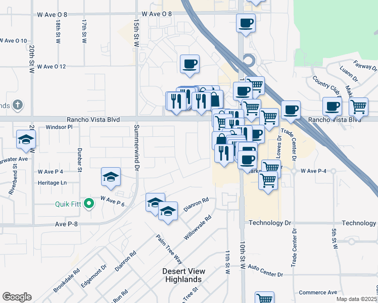 map of restaurants, bars, coffee shops, grocery stores, and more near 39512 12th Street West in Palmdale