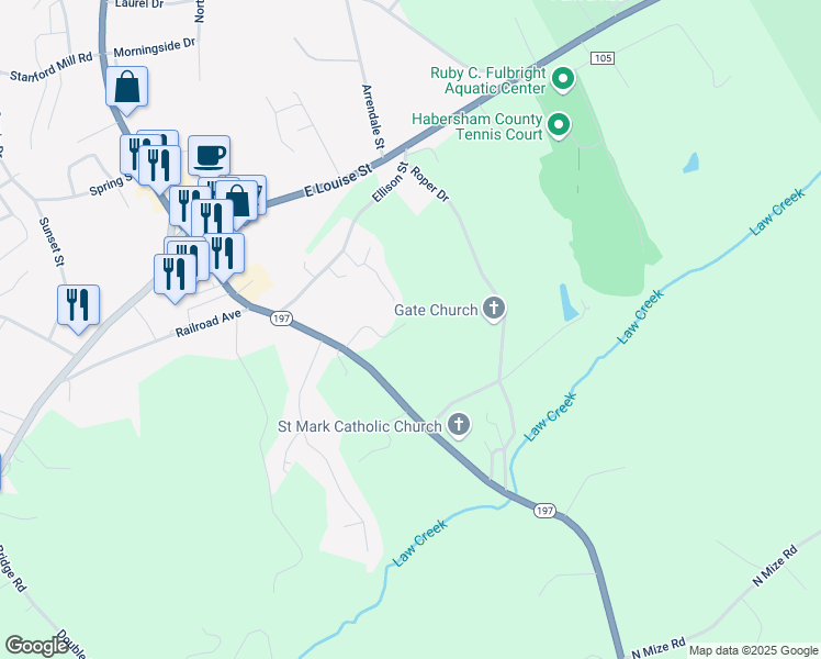 map of restaurants, bars, coffee shops, grocery stores, and more near 200 Stewart Avenue in Clarkesville