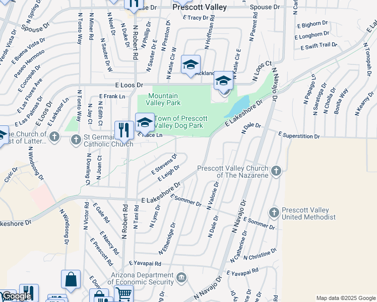 map of restaurants, bars, coffee shops, grocery stores, and more near 8505 East Leigh Drive in Prescott Valley