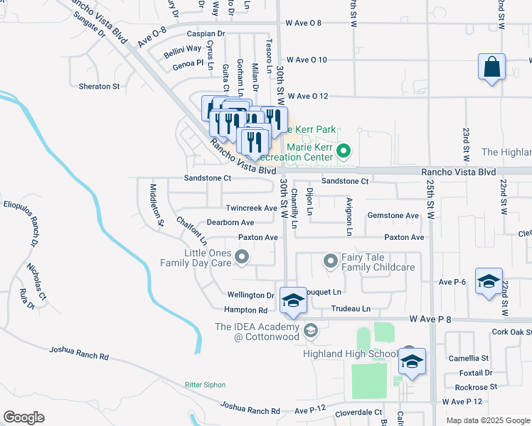 map of restaurants, bars, coffee shops, grocery stores, and more near 3012 Dearborn Avenue in Palmdale