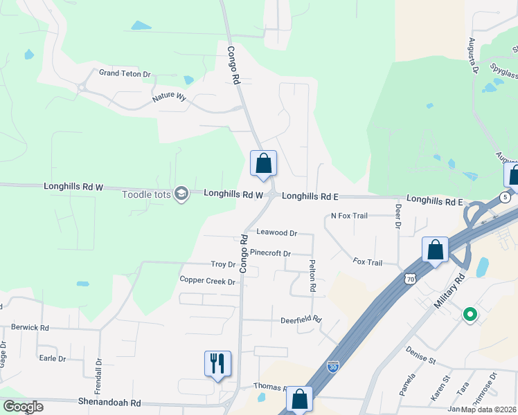 map of restaurants, bars, coffee shops, grocery stores, and more near 3810 Congo Road in Benton