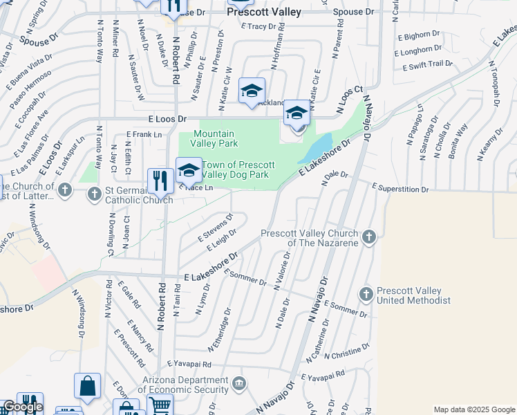 map of restaurants, bars, coffee shops, grocery stores, and more near 8505 East Leigh Drive in Prescott Valley