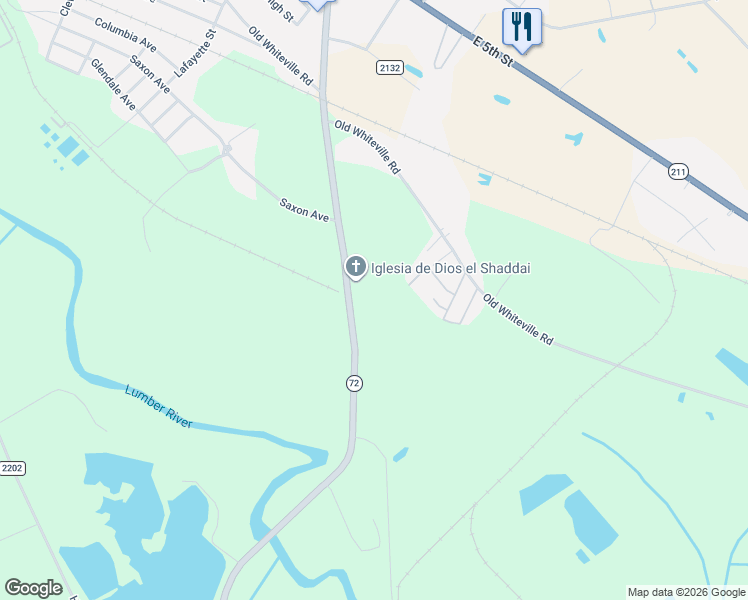 map of restaurants, bars, coffee shops, grocery stores, and more near 2095 South Roberts Avenue in Lumberton