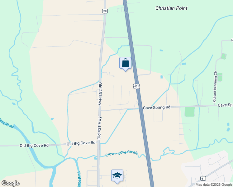 map of restaurants, bars, coffee shops, grocery stores, and more near 2705 Old 431 Highway in Owens Cross Roads