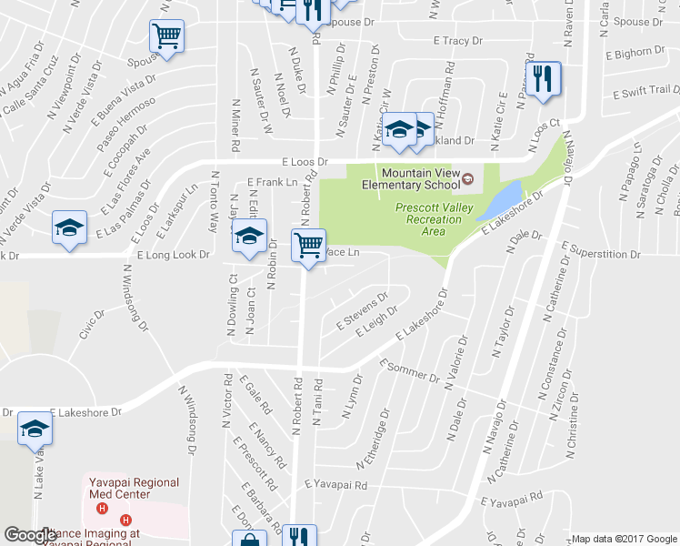 map of restaurants, bars, coffee shops, grocery stores, and more near 8300 East Dana Drive in Prescott Valley