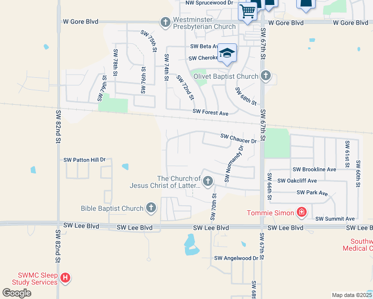 map of restaurants, bars, coffee shops, grocery stores, and more near 711 Southwest Englewood Drive in Lawton