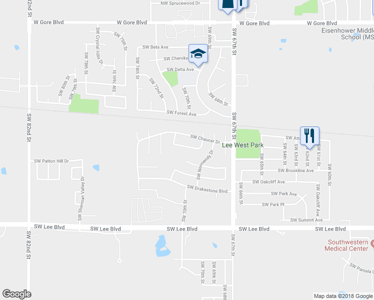 map of restaurants, bars, coffee shops, grocery stores, and more near 7020 Southwest Winchester Avenue in Lawton