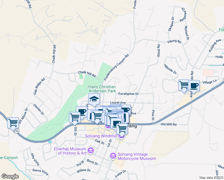 map of restaurants, bars, coffee shops, grocery stores, and more near in Solvang