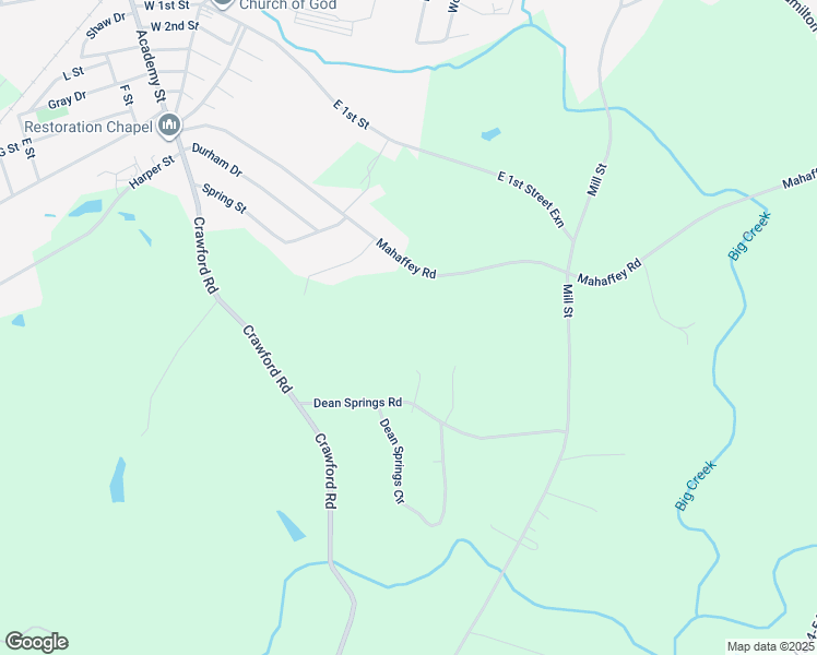 map of restaurants, bars, coffee shops, grocery stores, and more near 225 Mahaffey Road in Williamston
