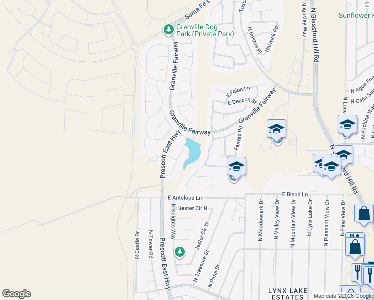 map of restaurants, bars, coffee shops, grocery stores, and more near 6235 Thorne Lane in Prescott Valley