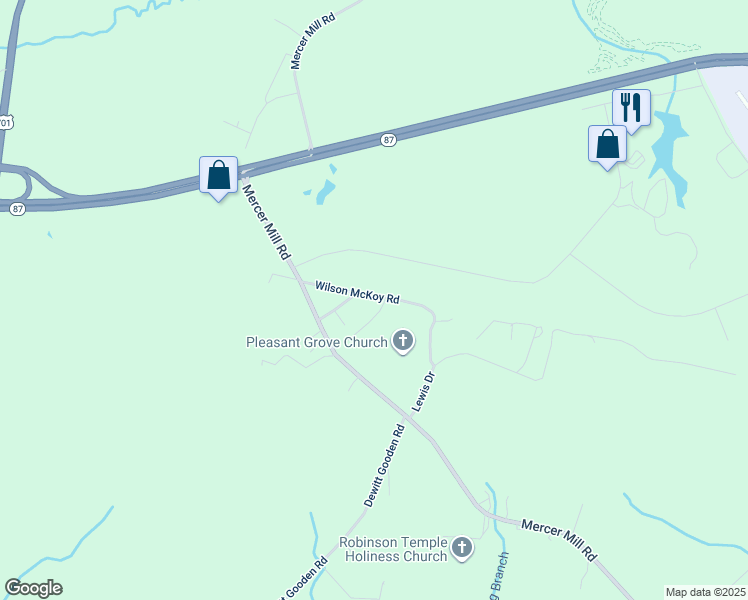 map of restaurants, bars, coffee shops, grocery stores, and more near 62 Wilson McKoy Road in Elizabethtown