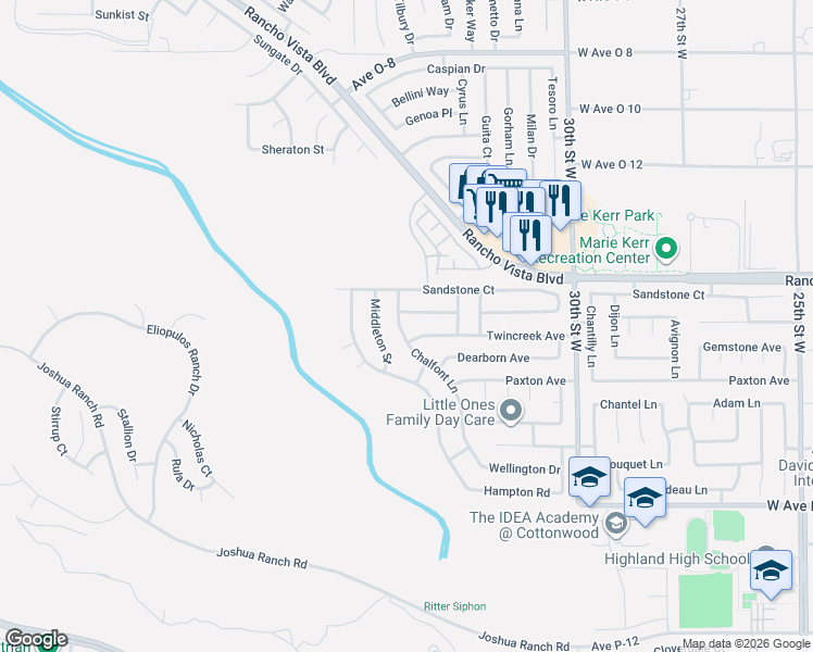 map of restaurants, bars, coffee shops, grocery stores, and more near 3250 Willowbrook Avenue in Palmdale