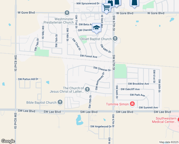 map of restaurants, bars, coffee shops, grocery stores, and more near 7013 Southwest Winchester Avenue in Lawton
