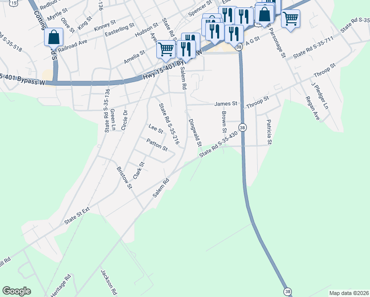 map of restaurants, bars, coffee shops, grocery stores, and more near 500 Salem Road in Bennettsville