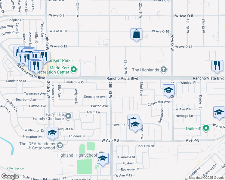 map of restaurants, bars, coffee shops, grocery stores, and more near 39513 Daylily Place in Palmdale