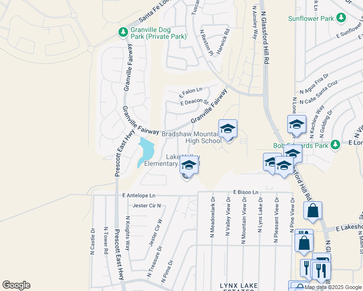 map of restaurants, bars, coffee shops, grocery stores, and more near 3982 North Gower Drive in Prescott Valley