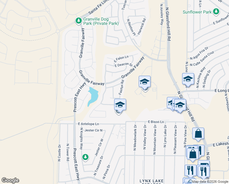 map of restaurants, bars, coffee shops, grocery stores, and more near 3975 North Gower Drive in Prescott Valley