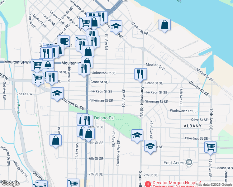map of restaurants, bars, coffee shops, grocery stores, and more near 817 Jackson Street Southeast in Decatur