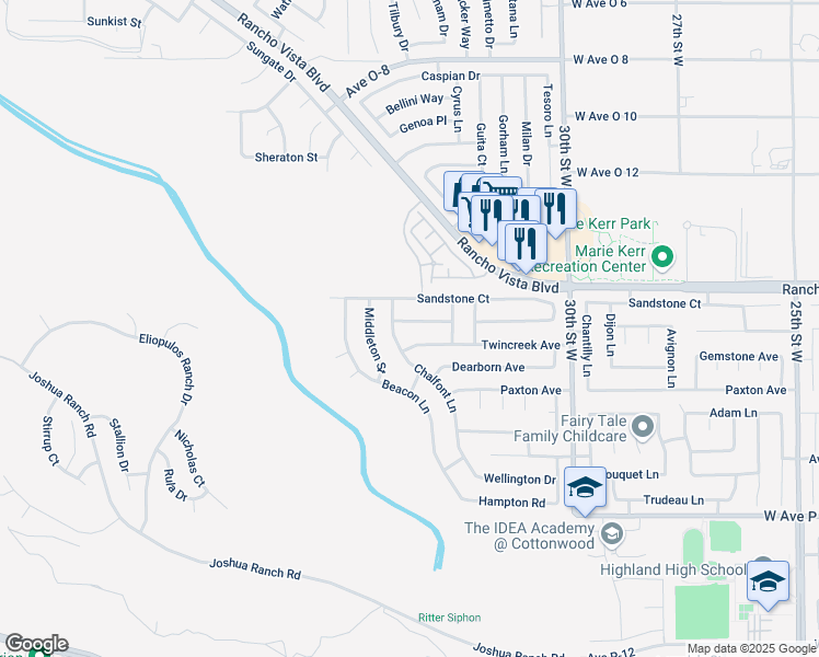 map of restaurants, bars, coffee shops, grocery stores, and more near 3250 Willowbrook Avenue in Palmdale
