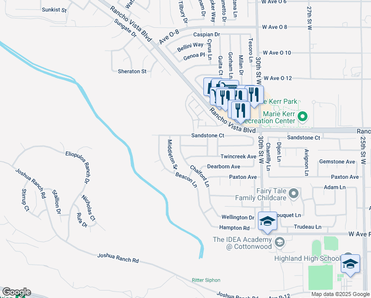 map of restaurants, bars, coffee shops, grocery stores, and more near 3250 Willowbrook Avenue in Palmdale