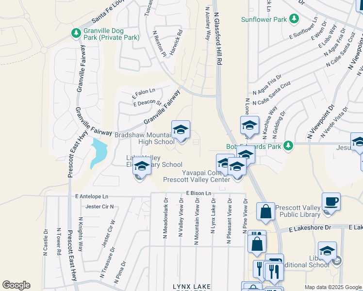 map of restaurants, bars, coffee shops, grocery stores, and more near 6000 East Long Look Drive in Prescott Valley